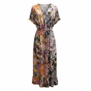 Batik Patchwork Midi Dress Plus 2X Floral Boho Hippie Artsy Tiered Pockets